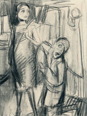 Bruno Schulz, obraz, Kobieta z pejczem i klęczący mężczyzna, ok. 1937 r.