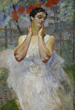 Jacek Malczewski, Portret kobiety na tle jarzębiny, 1917